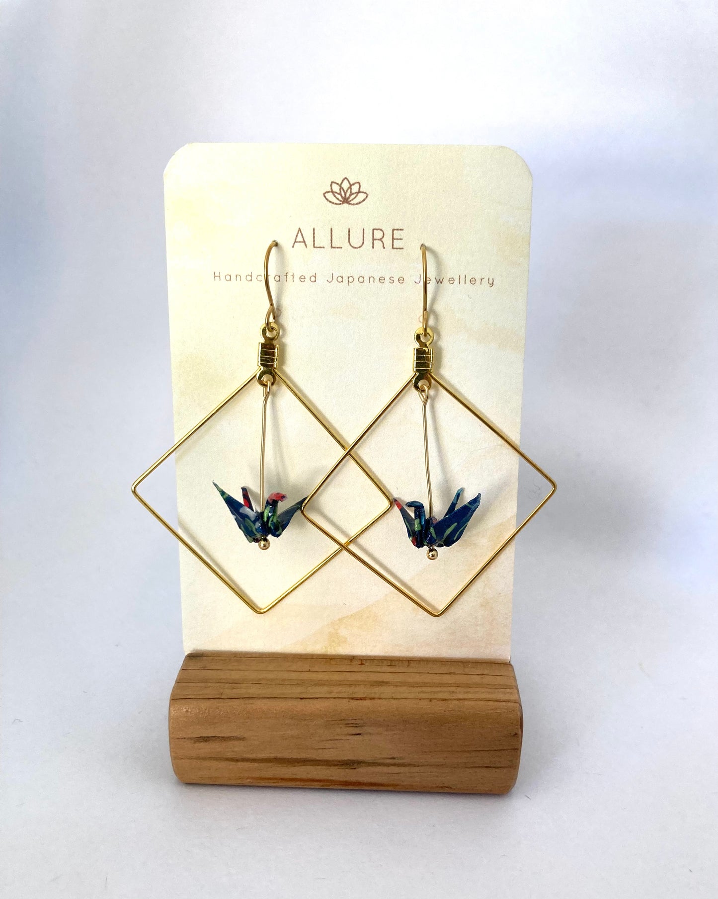 Origami Crane Earrings in a Square Frame