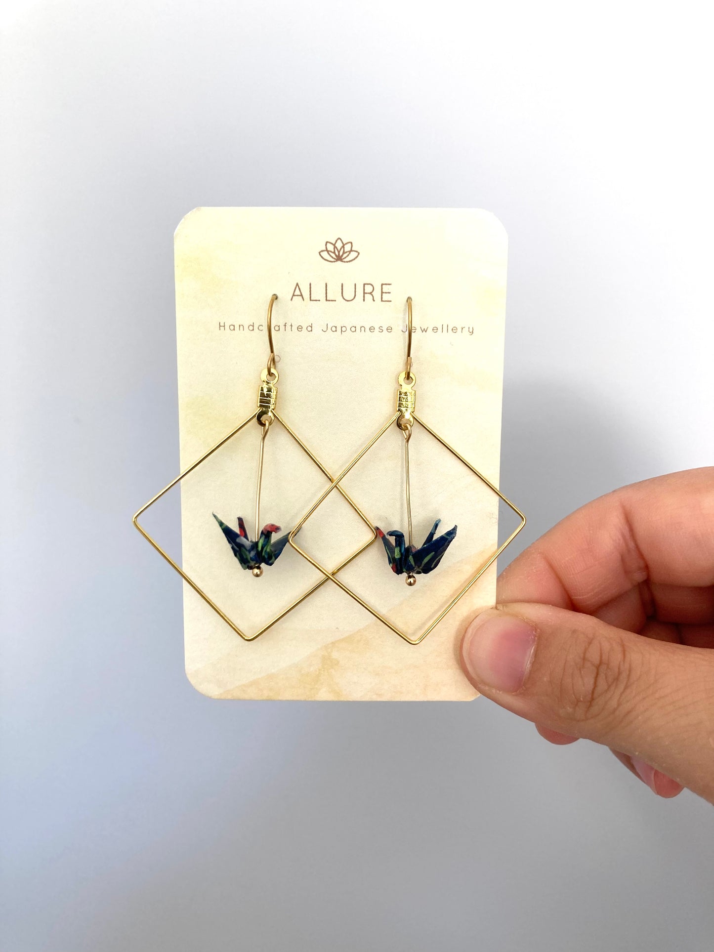 Origami Crane Earrings in a Square Frame