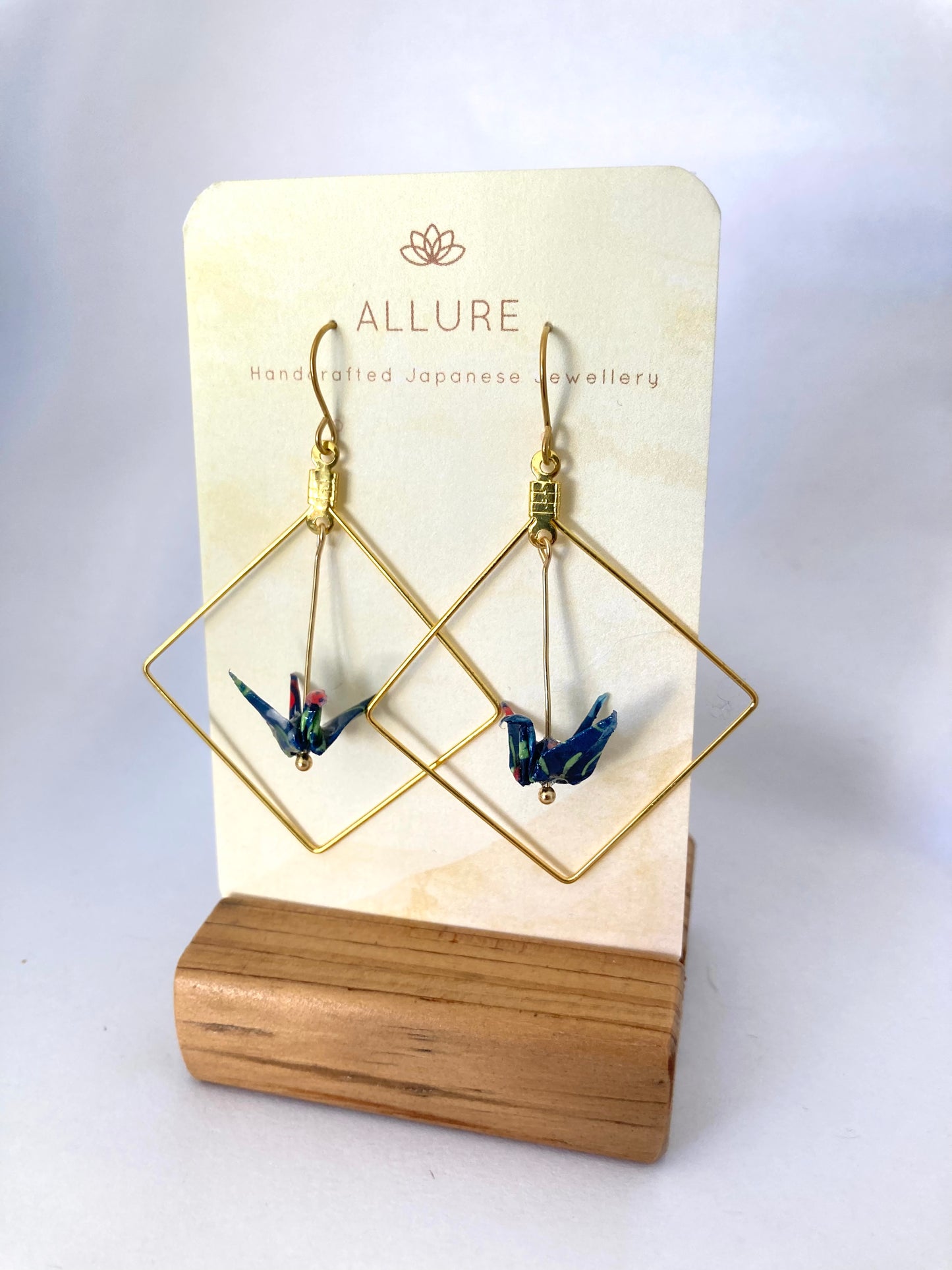 Origami Crane Earrings in a Square Frame