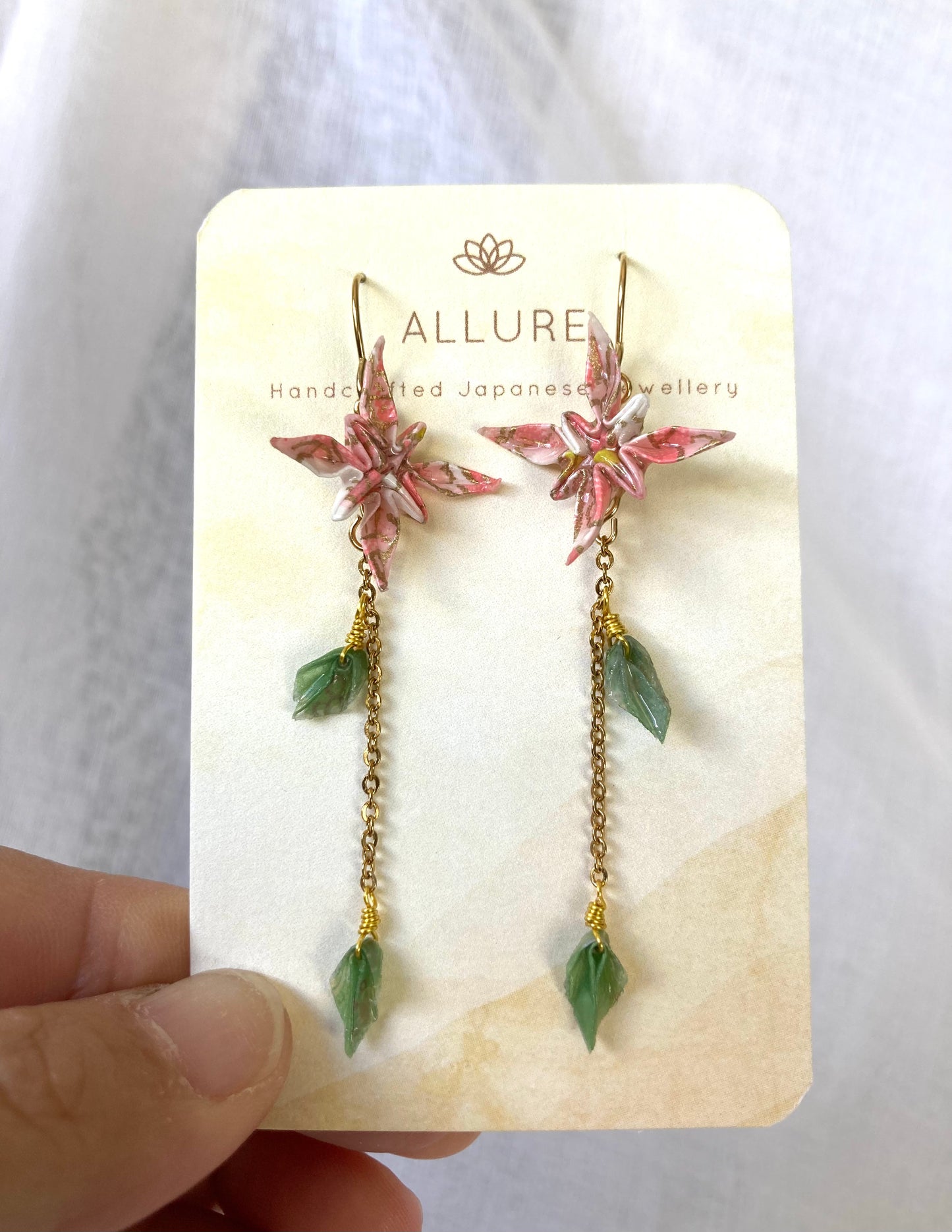 Origami Flower Earrings in 14K Gold Filled - Pink-