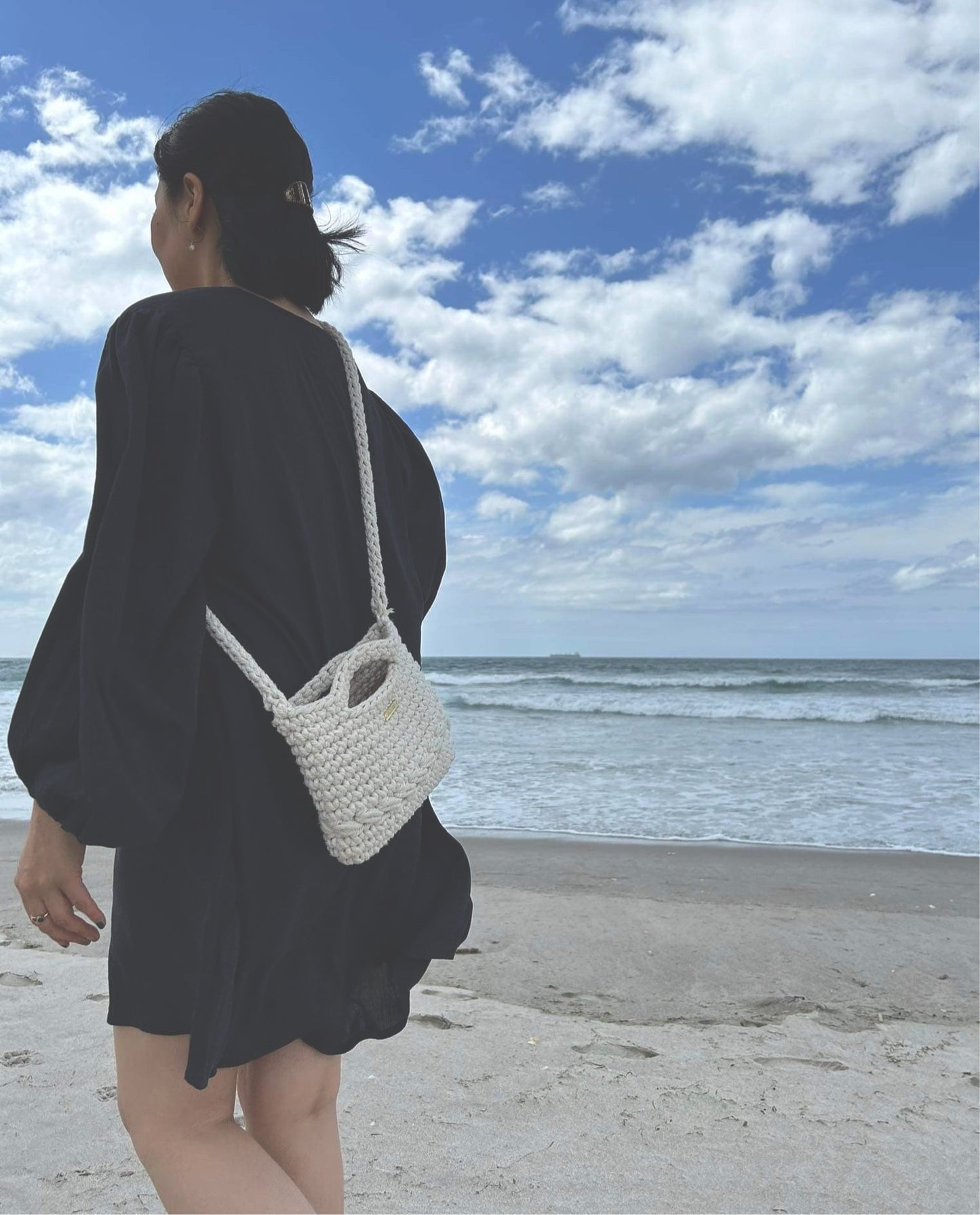 Hand Crocheted Crossbody Bag Made of Cotton Threads