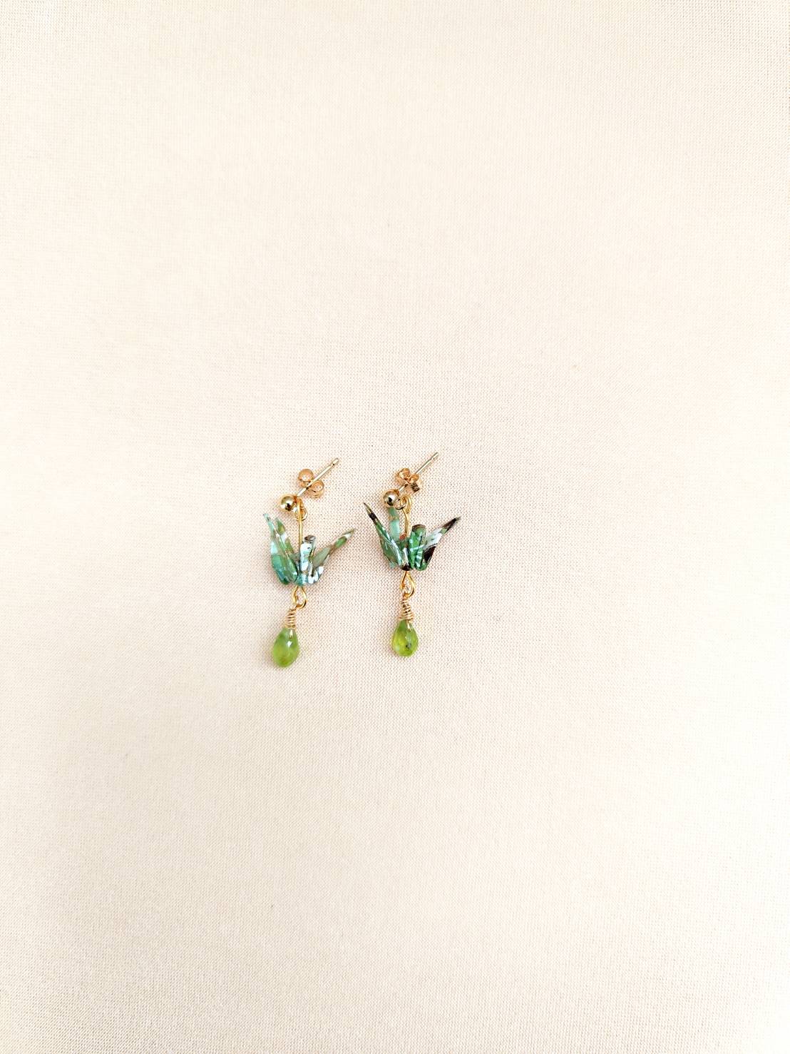 Crane Earrings - Matcha Green- 14k Gold Filled