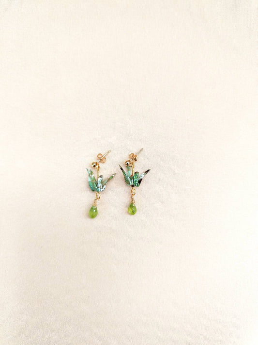 Crane Earrings - Matcha Green- 14k Gold Filled