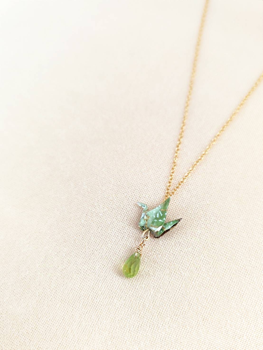 Crane Necklace - Matcha Green- 14K Gold Filled