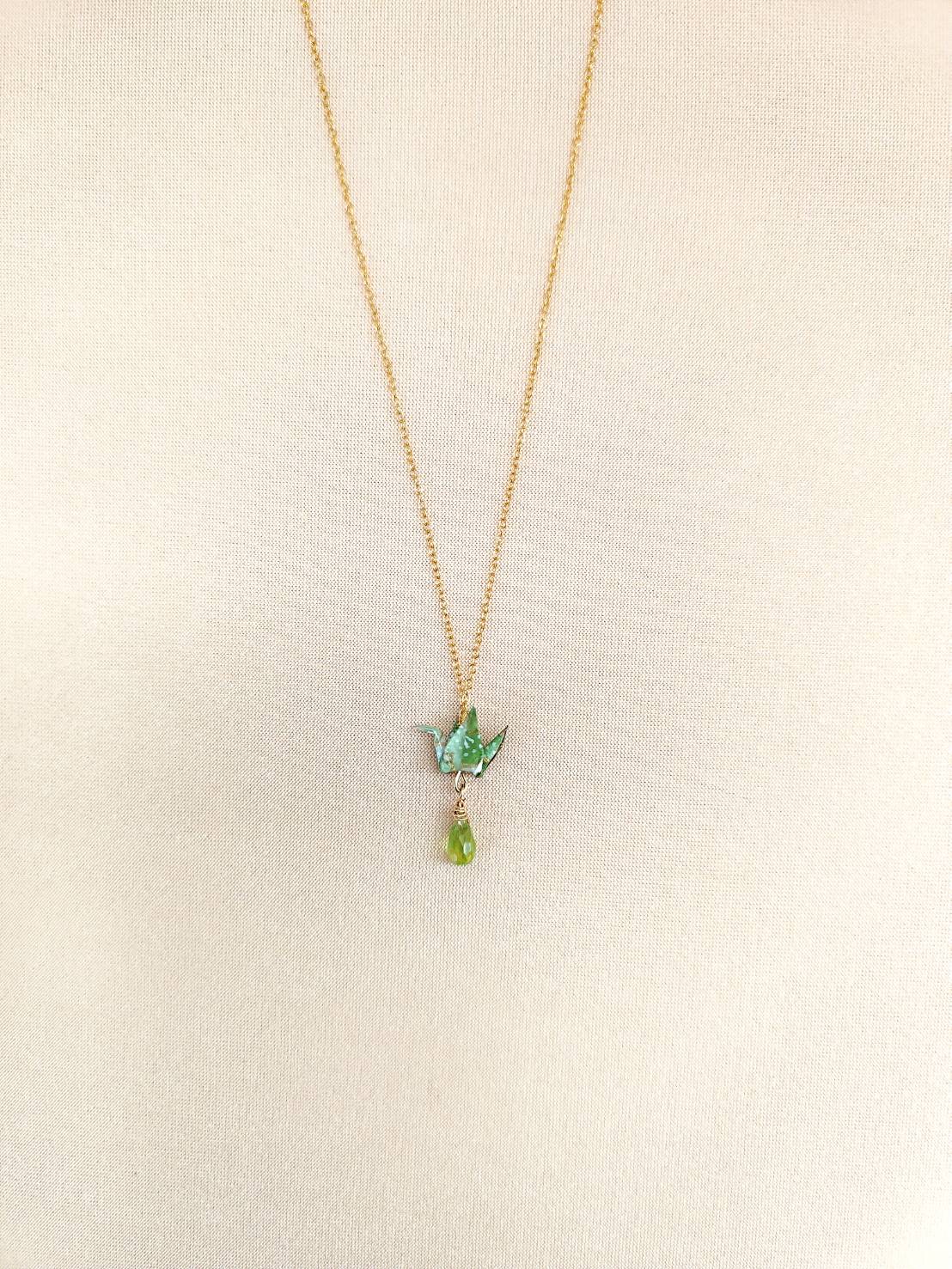 Crane Necklace - Matcha Green- 14K Gold Filled