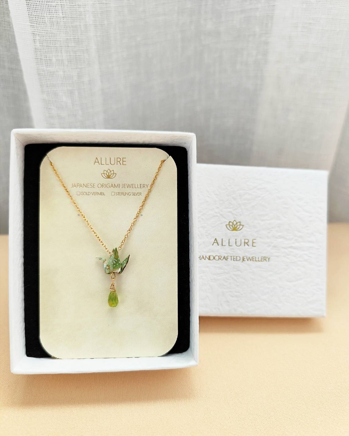 Crane Necklace - Matcha Green- 14K Gold Filled