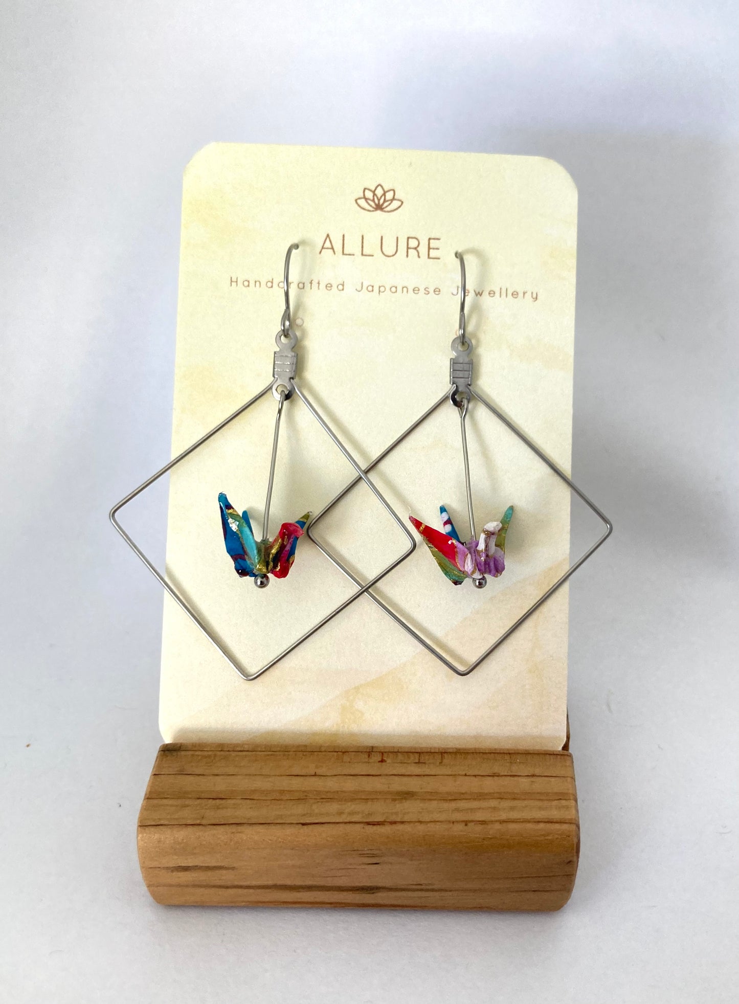 Origami Crane Earrings in a Square Frame