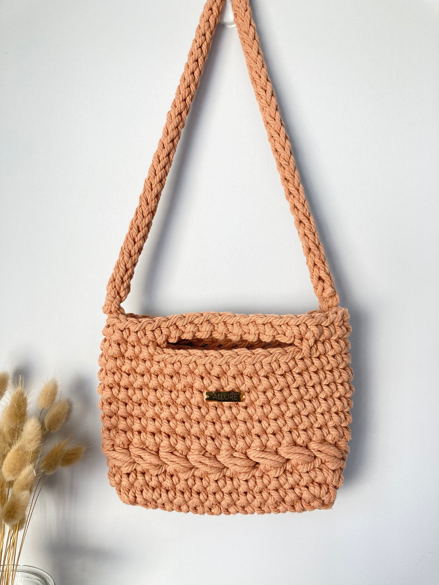 Hand Crocheted Crossbody Bag Made of Cotton Threads