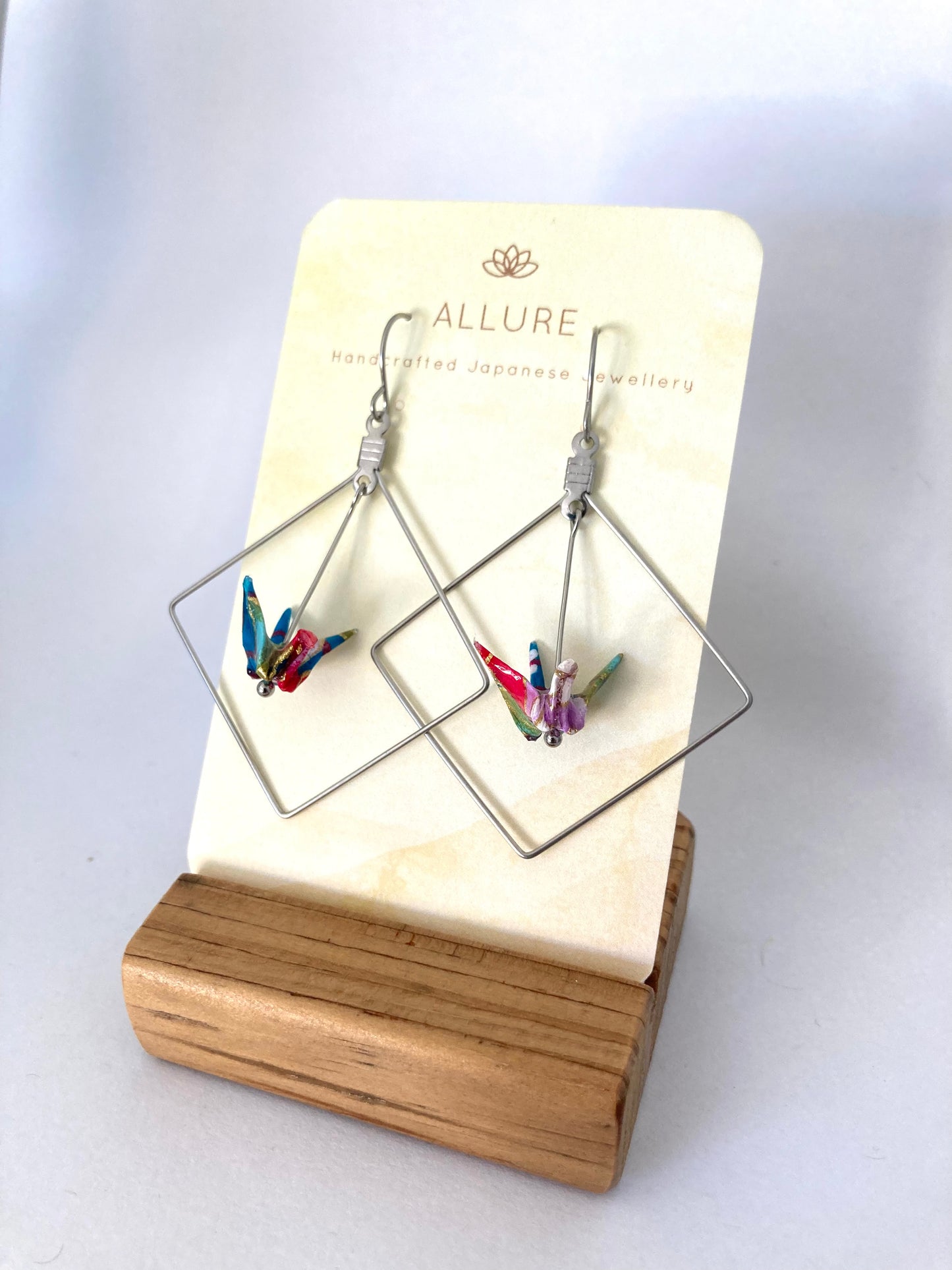 Origami Crane Earrings in a Square Frame