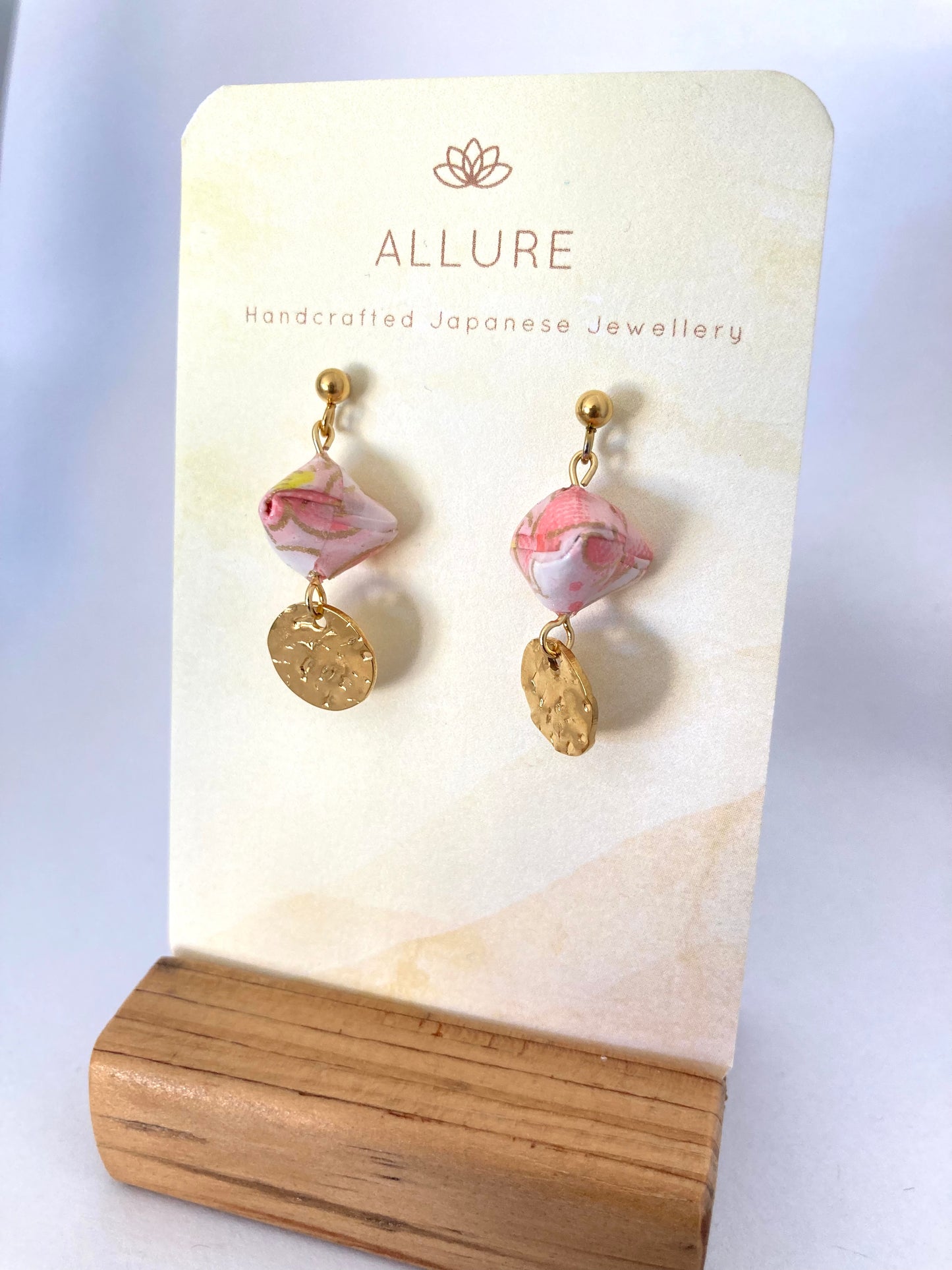 Origami Pyramid Earrings - Pink-