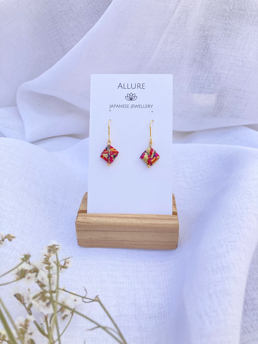 Origami Square Earrings, Plum