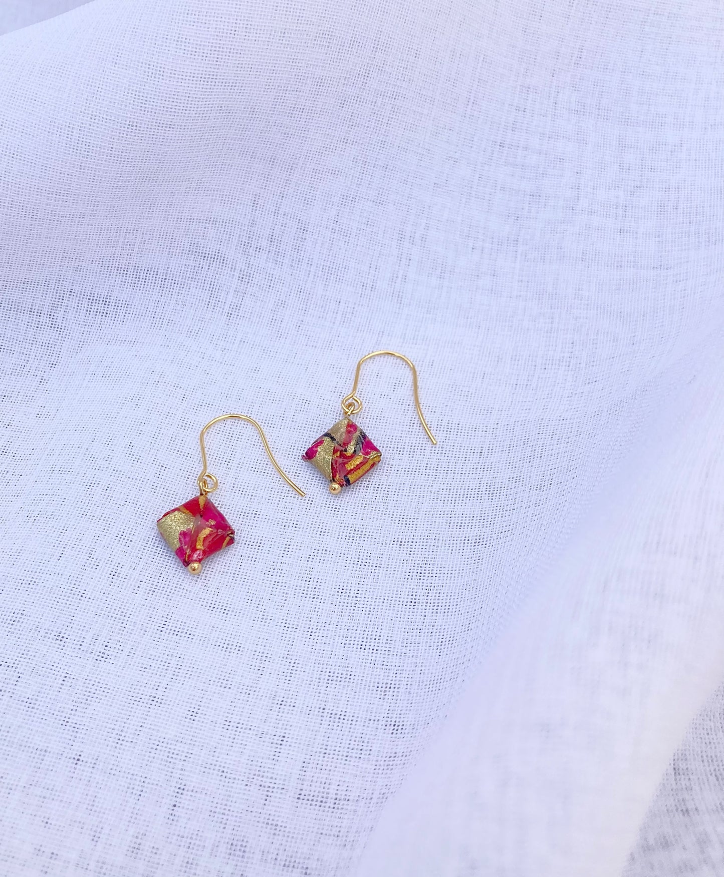 Origami Square Earrings, Plum