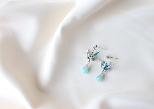 Crane Earrings - AQUA- Sterling Silver