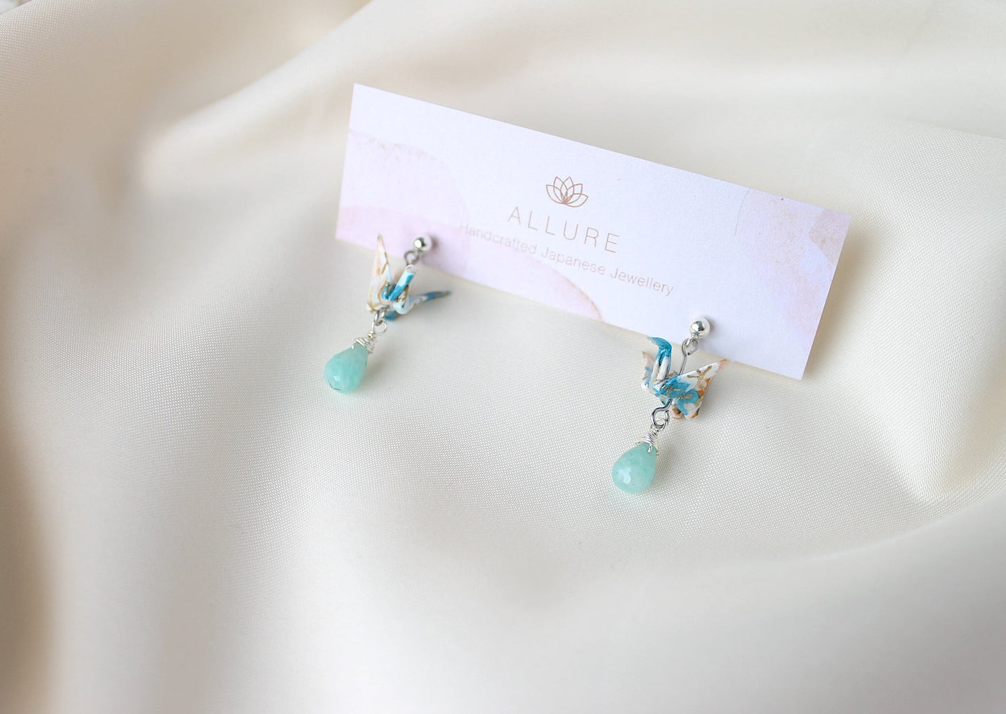 Crane Earrings - AQUA- Sterling Silver