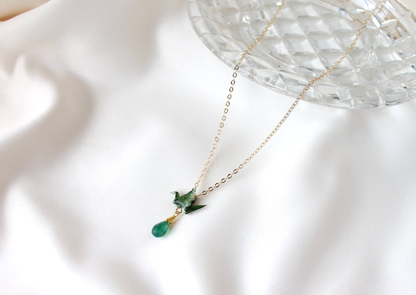 Crane Necklace - OLIVE- 14K Gold Filled