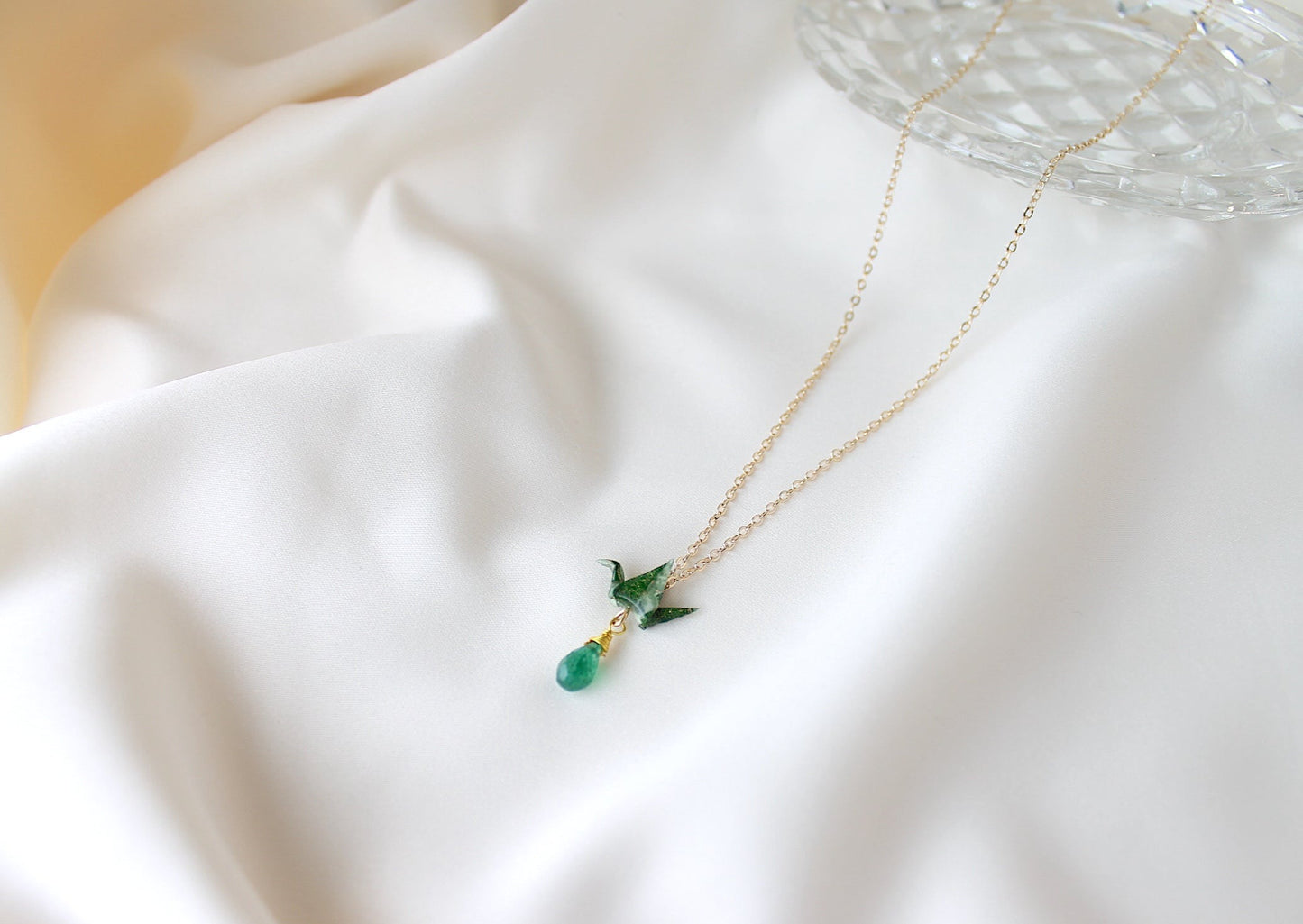 Crane Necklace - OLIVE- 14K Gold Filled