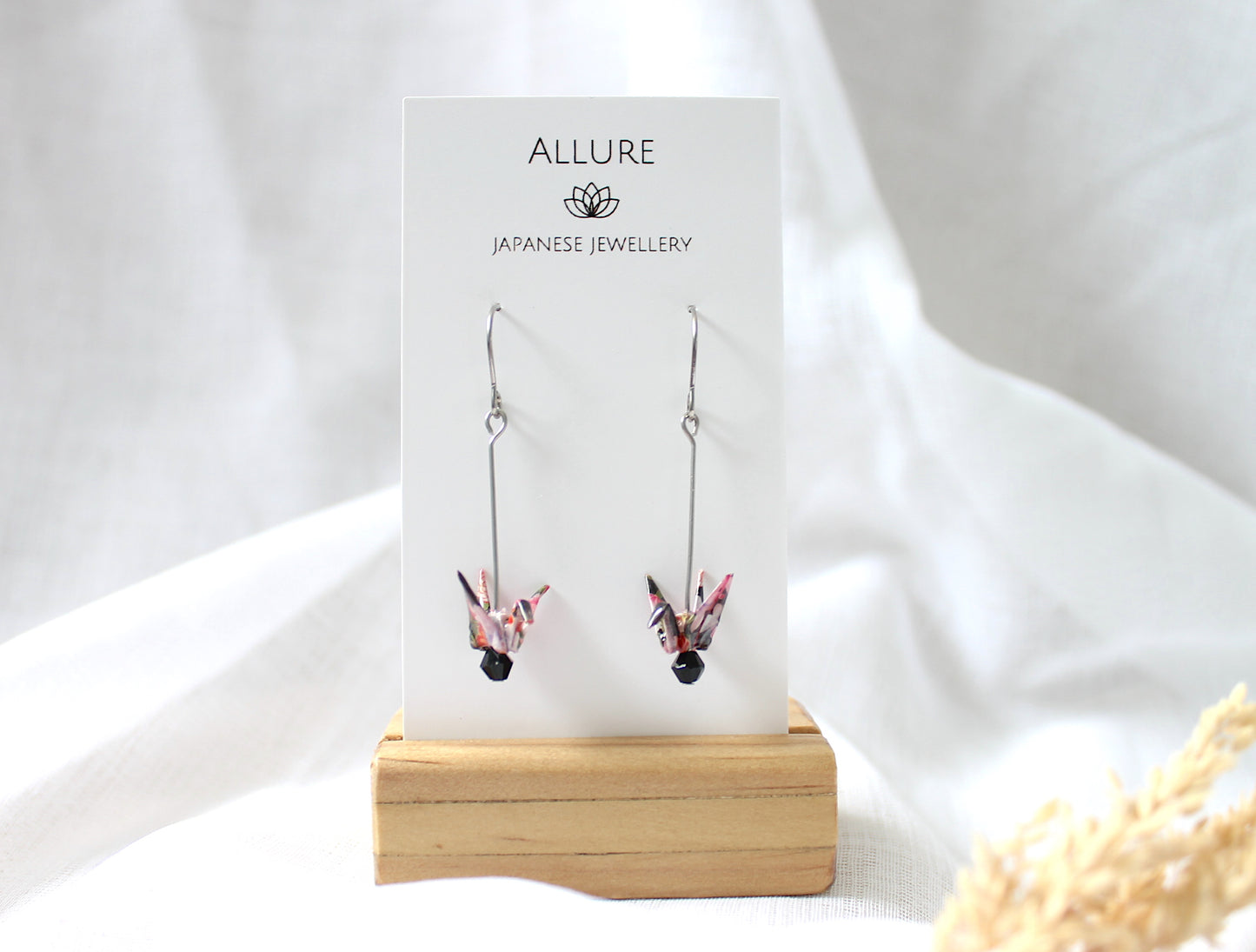 Origami Crane Earrings -Black- Hypoallergenic Metal