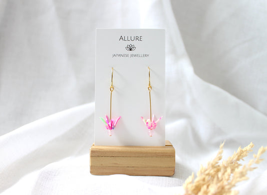 Origami Crane Earrings - Pink- Hypoallergenic Metal