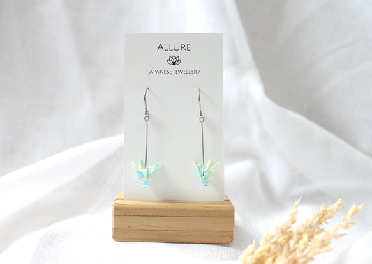 Origami Crane Earrings -Mint- Hypoallergenic Metal