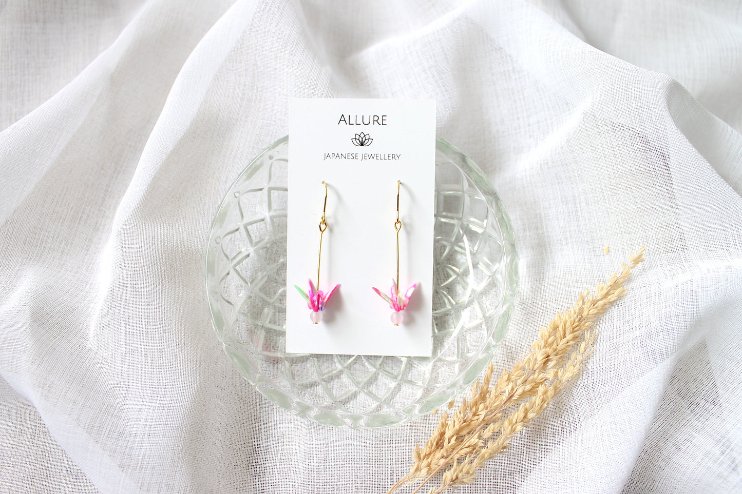 Origami Crane Earrings - Pink- Hypoallergenic Metal