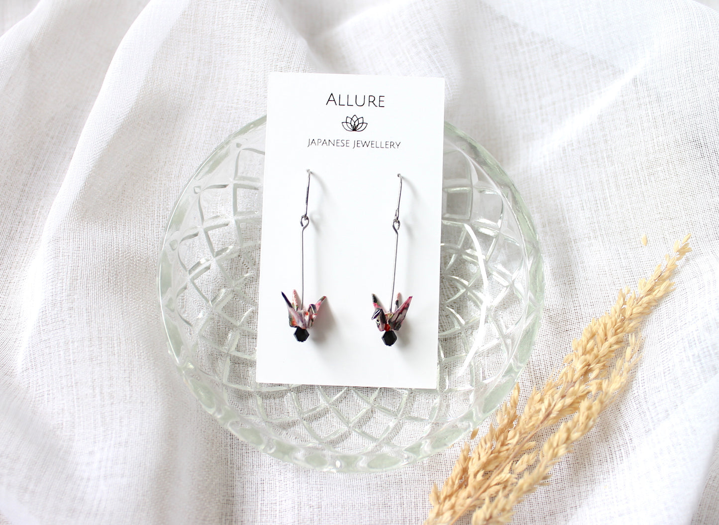 Origami Crane Earrings -Black- Hypoallergenic Metal