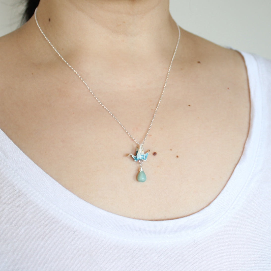 Crane Necklace - AQUA- Sterling Silver