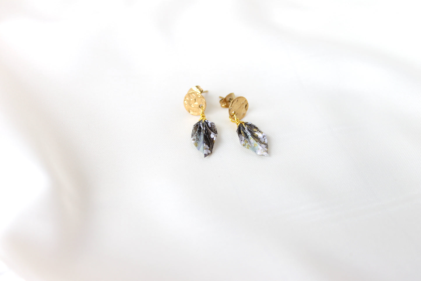 Leaf Earrings - Metal plate studs