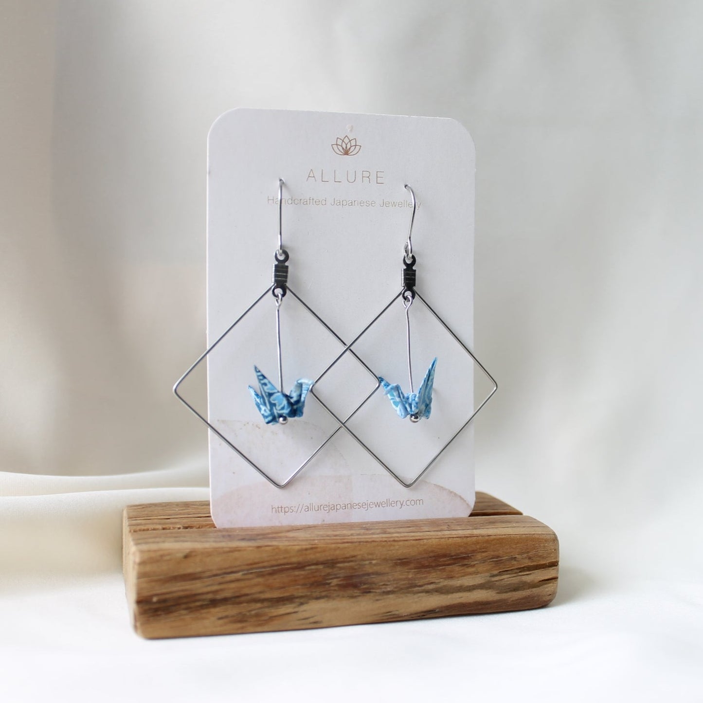 Origami Crane Earrings in a Square Frame