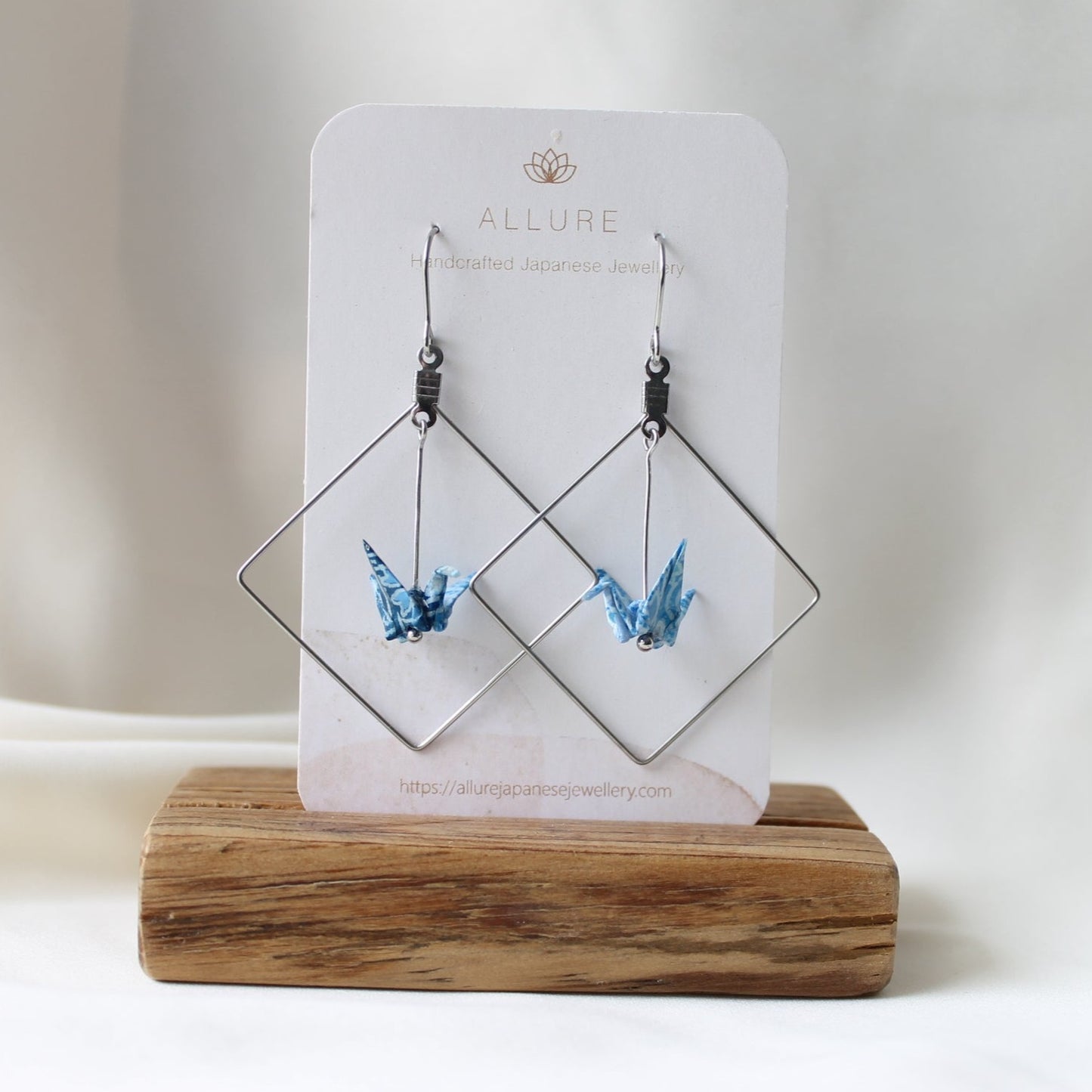 Origami Crane Earrings in a Square Frame