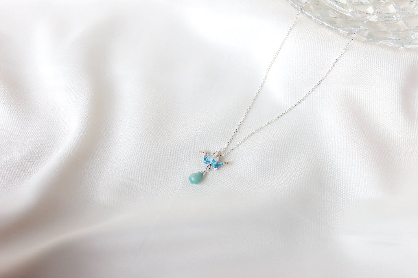 Crane Necklace - AQUA- Sterling Silver