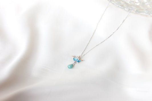 Crane Necklace - AQUA- Sterling Silver