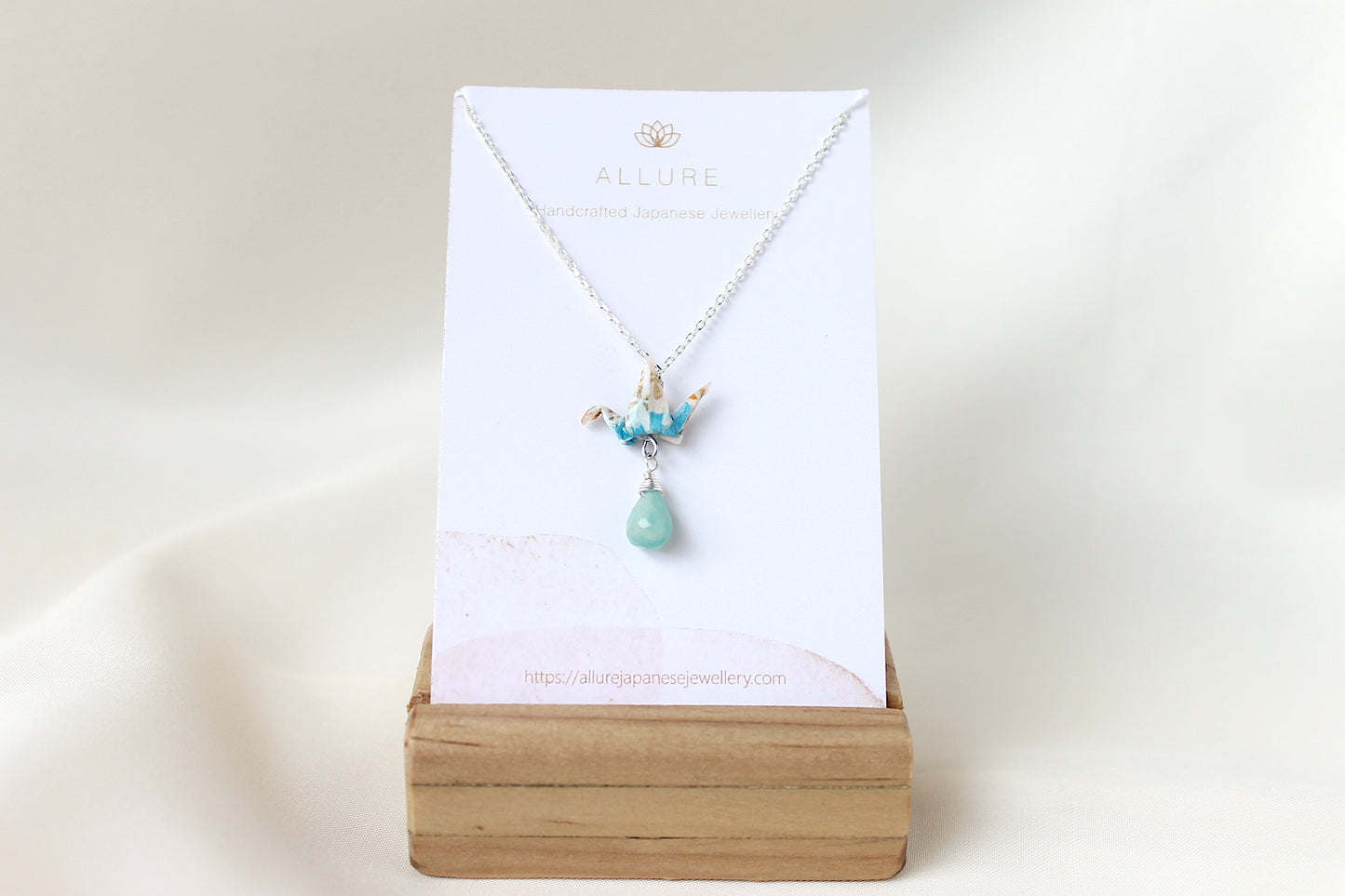 Crane Necklace - AQUA- Sterling Silver