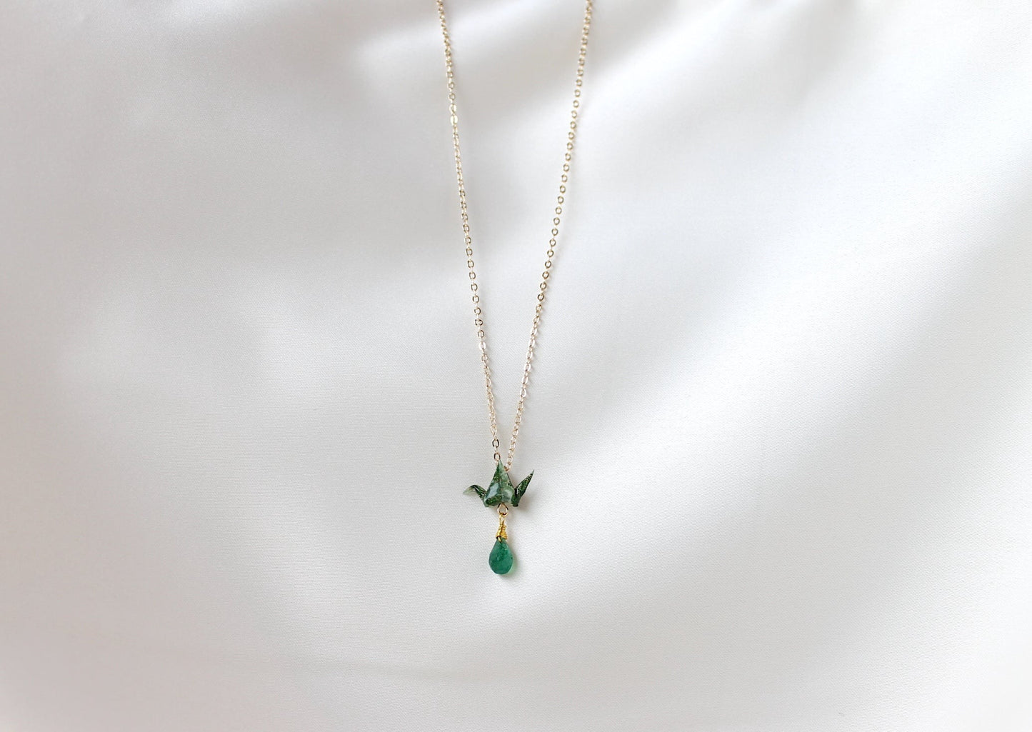 Crane Necklace - OLIVE- 14K Gold Filled