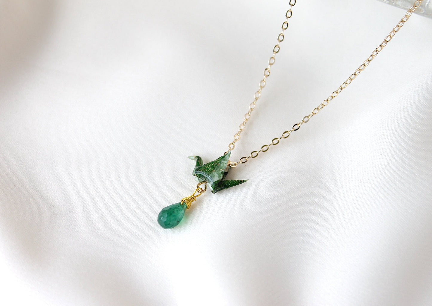 Crane Necklace - OLIVE- 14K Gold Filled