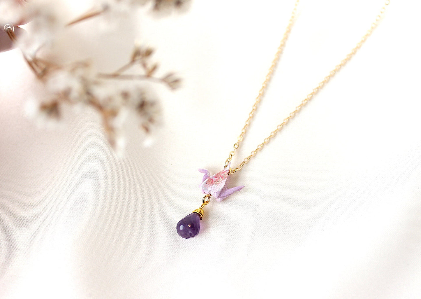 Crane Necklace - VIOLET- 14K Gold Filled