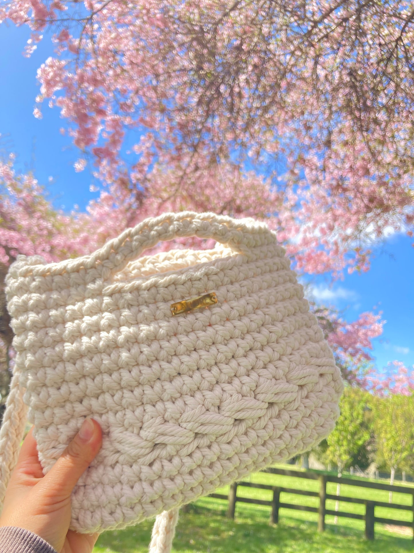 Hand Crocheted Crossbody Bag Made of Cotton Threads